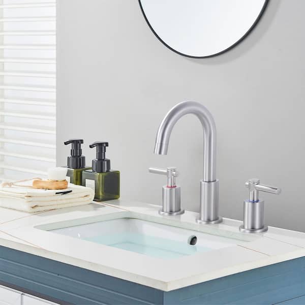 8 in. Widespread Stainless Steel Double Handle Bathroom Faucet with Pop-up Drain and Supply Hoses in Brushed Nickel