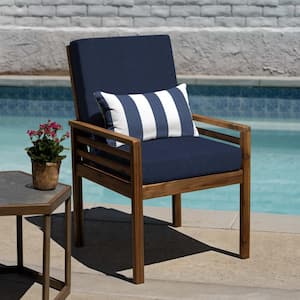 Outdoor Highback Dining Chair Cushion Textured Solid Indigo Blue