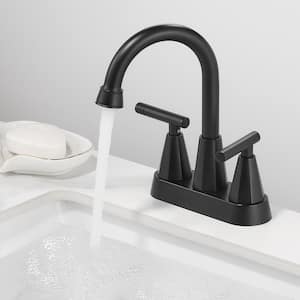 Rotatable 4 in. Centerset Double Handle Bathroom Faucet with Drain Kit Included in Black