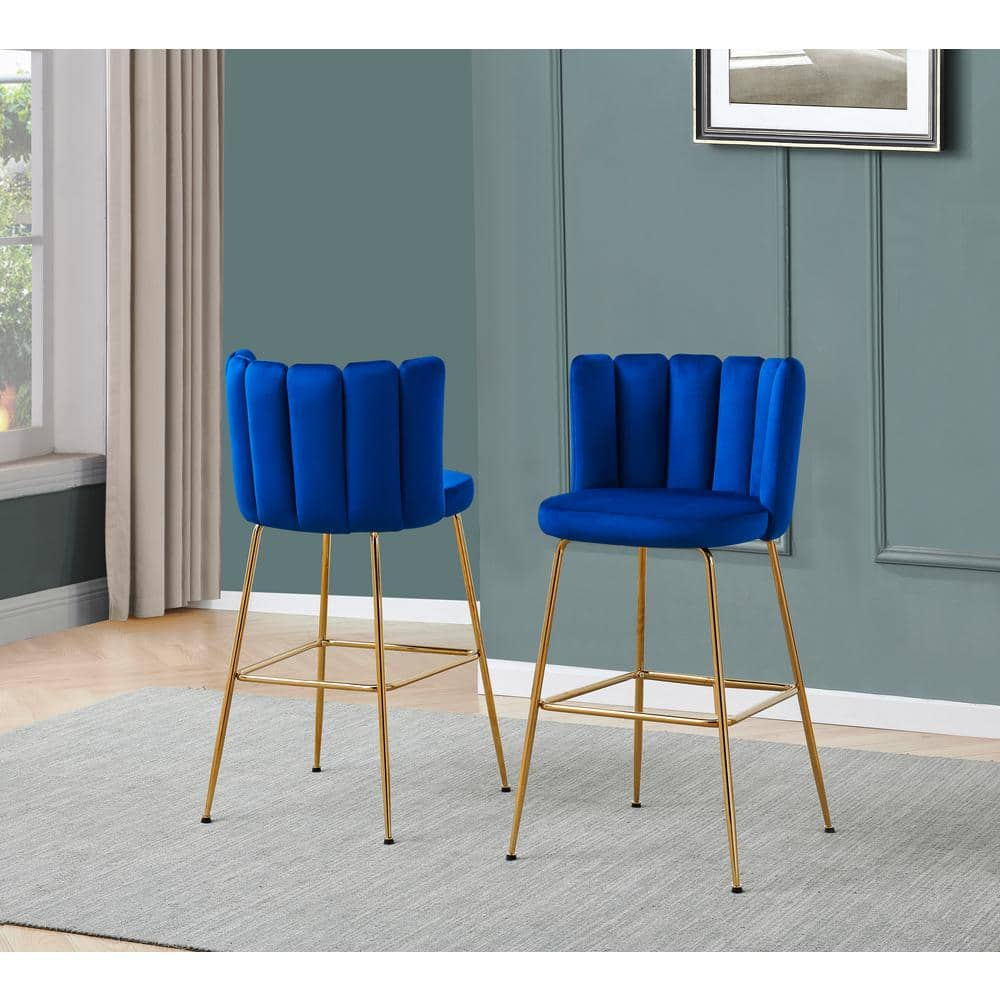 Best Master Furniture Elegante 30 in. H Blue Velvet Metal Bar Stools ...