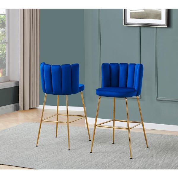 Best Master Furniture Elegante 30 in. H Blue Velvet Metal Bar Stools (Set of 2)