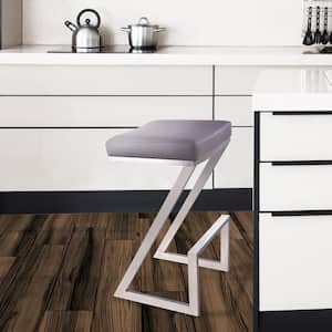 Atlantis 26 in. Backless Bar Stool in Brushed Stainless Steel with Grey Pu upholstery