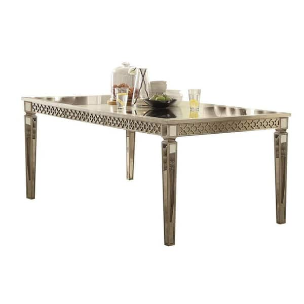 Benjara Contemporary Style Champagne Wood Glass Top 4-Legs Dining Table ...