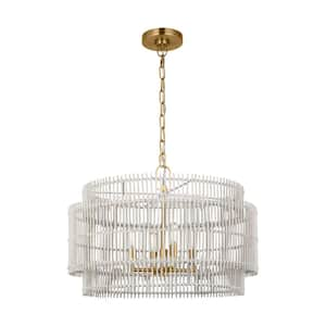 Elio Medium 4-Light Burnished Brass Hanging Pendant Light with White Bamboo Shade