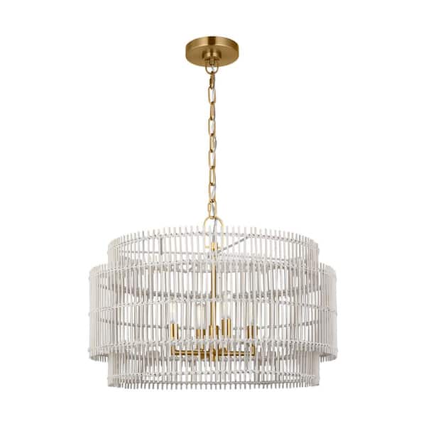 Generation Lighting Elio Medium 4-Light Burnished Brass Hanging Pendant Light with White Bamboo Shade