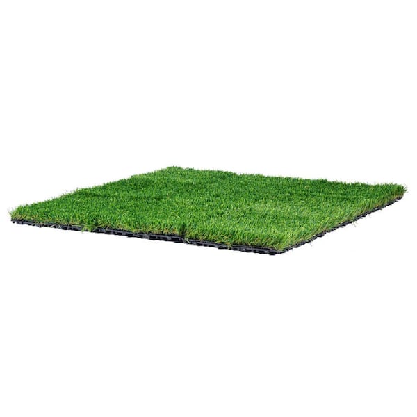 Artificial Grass Tiles Turf Deck Set 12 in. x 12 in. Synthetic Fake Grass Artificial Grass Interlocking Tiles (18 Pack)