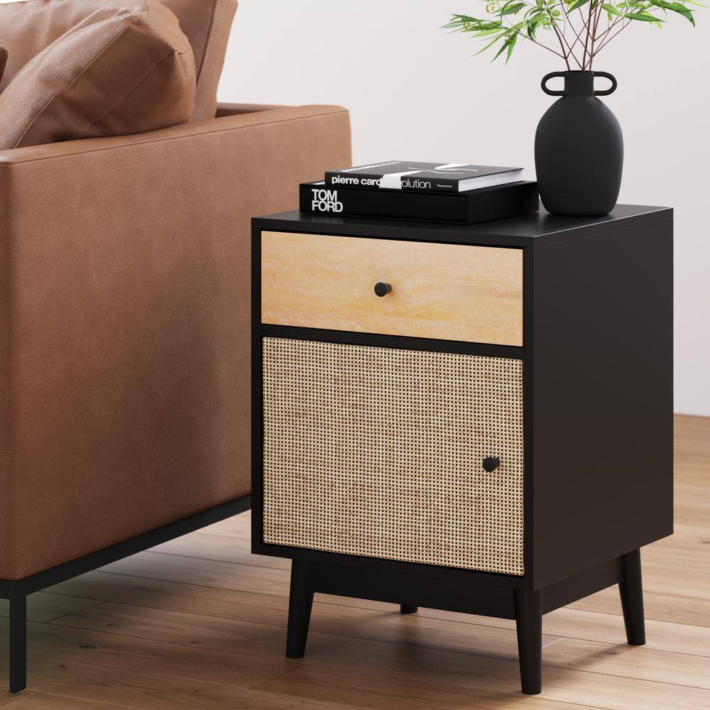 Nathan James Bonnie 16 in. Black Oak/Rattan Rectangle Side Table