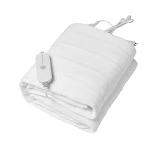 Heated Mattress Pad White Twin Velvet Knitted Electric Blanket 39 x 75 in. Bed Warmer with 1 to 5 Heat Settings Control