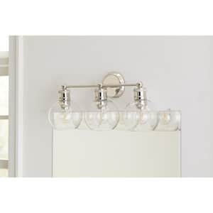 Hansford Collection 24-1/2 in. 3-Light Polished Nickel Clear Glass Coastal Farmhouse Bathroom Vanity Light