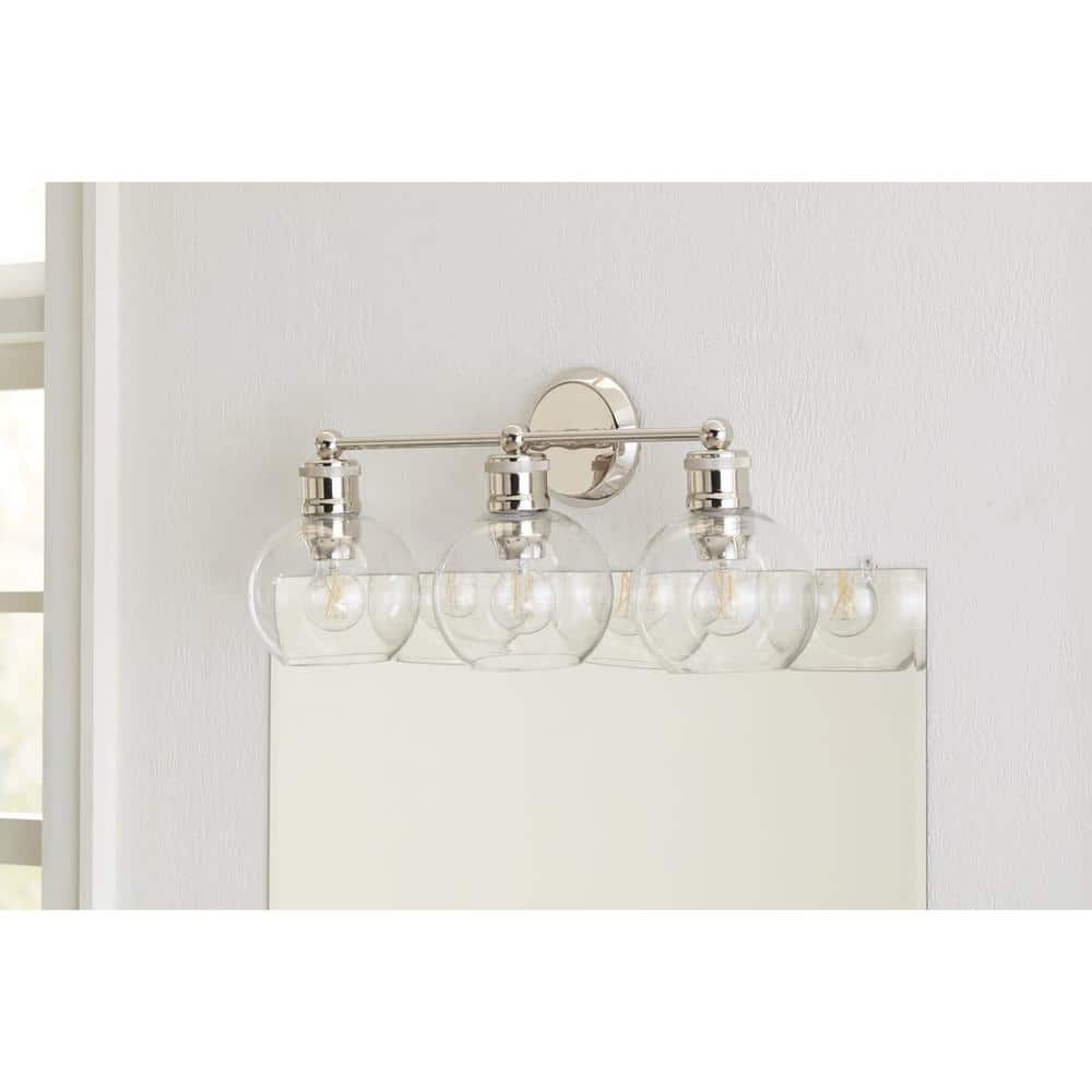 Hansford Polished Nickel 3-Light Bath Vanity Fixture with Clear Glass Shades