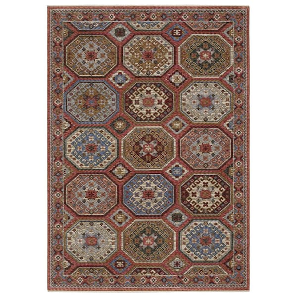 7' X 10' Pink And Red Medallion Area Rug With Fringe