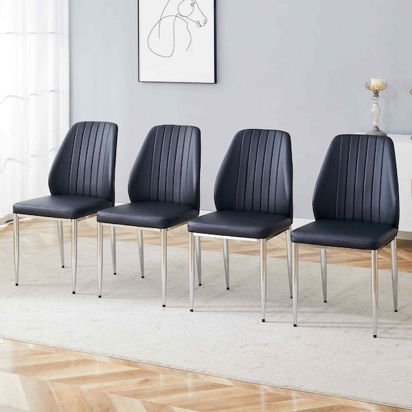 Black PU Leather Metal Frame Dining Chairs Set of 4