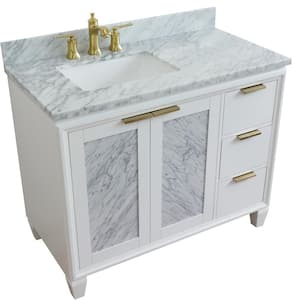 43 in. W x 22 in. D Single Bath Vanity in White with Marble Vanity Top in White with Left White Rectangle Basin