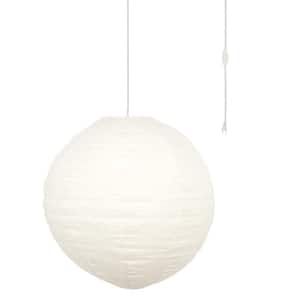 Orb 60-Watt 1-Light Ivory Hanging Lantern Pendant-Light with Round Fabric Shade and White Plug-in