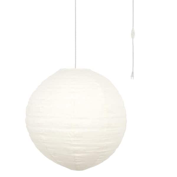 MPG Orb 24 in. 60-Watt 1-Light Ivory Hanging Lantern Pendant-Light with Round Fabric Shade and White Plug-in