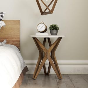 20 in. D x 20 in. W x 23.25 in. H Pedestal Farmhouse Crossed Legs White&Brown Wood End Table