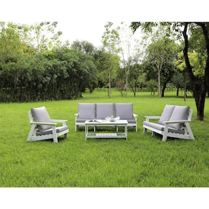 White HIPS Wood Grain All-Weather Outdoor Single Sofa Sectional Set with Gray Cushion