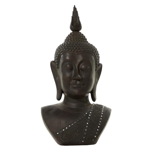 Litton Lane Black Polystone Meditating Buddha Sculpture with Engraved Carvings and Relief Detailing