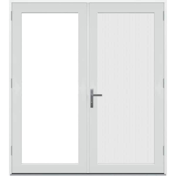 72 in. x 80 in. F4500 Left-Hand/Outswing Primed Fiberglass French Patio Door w/ Low-E Glass, Nickel-Handle and Screen