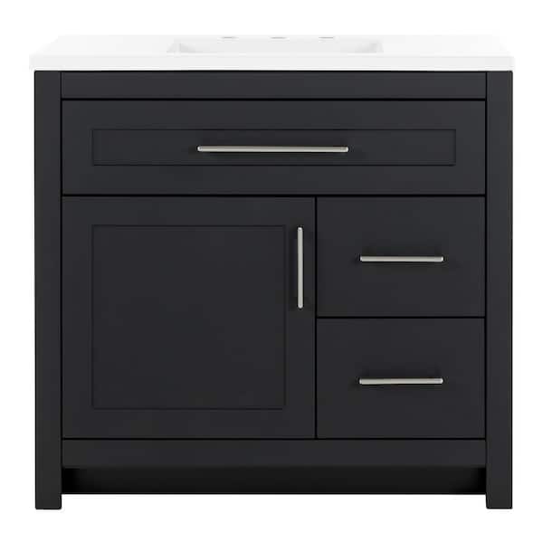 Clady 37 in. Single Sink Matte Black Bath Vanity with White Cultured Marble Top (Assembled)