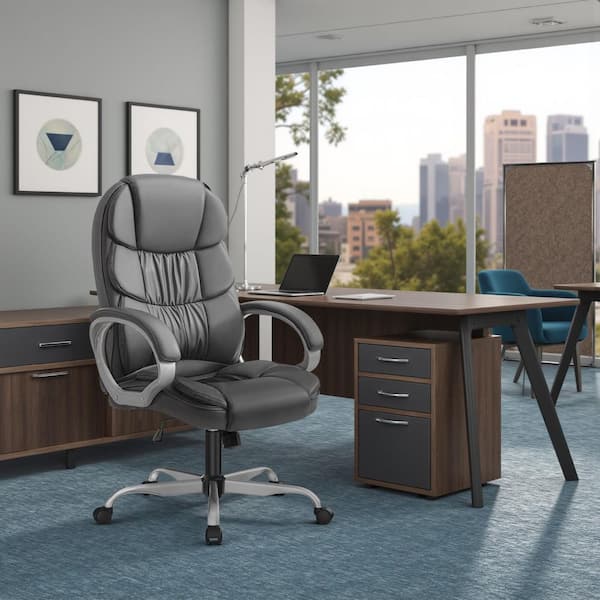 LACOO Gray Big and High Back Office Chair, PU Leather Executive
