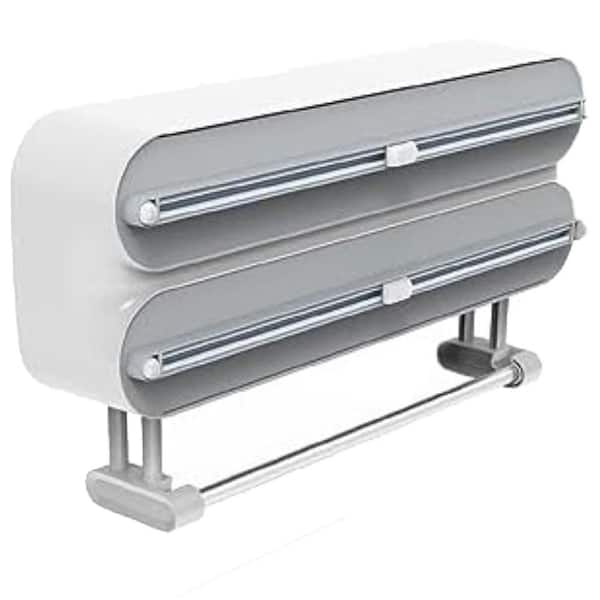 3 in 1 Wrap Organizer with Cutter Magnetic Dispenser Holds Plastic Wrap Aluminum Foil Paper Towels 12 x 12 x 3 in.