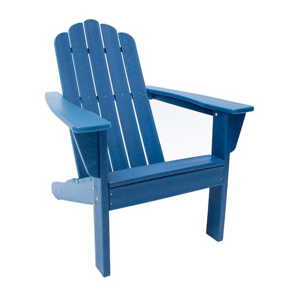 LuXeo Marina Navy Patio Plastic Adirondack Chair and Table Set (3-Piece)