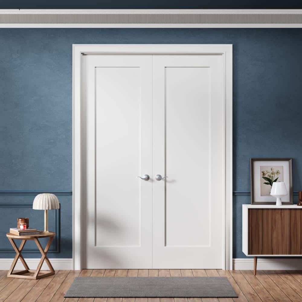 56 in. x 80 in. Ready-to-Prehung Interior Double French Door 1-Panel Shaker Solid Core White Primed with Jamb Kit price history on PriceWatchPro