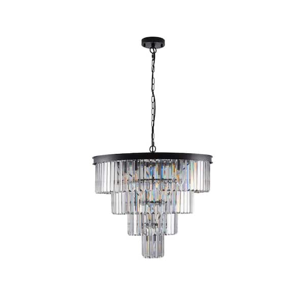 12-Light Black Crystal Chandelier 4-Tier Chandelier for Living Room Dinning Room Foyer Master Room
