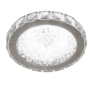 Crystal 8.7 in. 8-Watt Chrome Integrated LED Flush Mount Round Ceiling Light for Kitchen Bedroom Bathroom Hallway