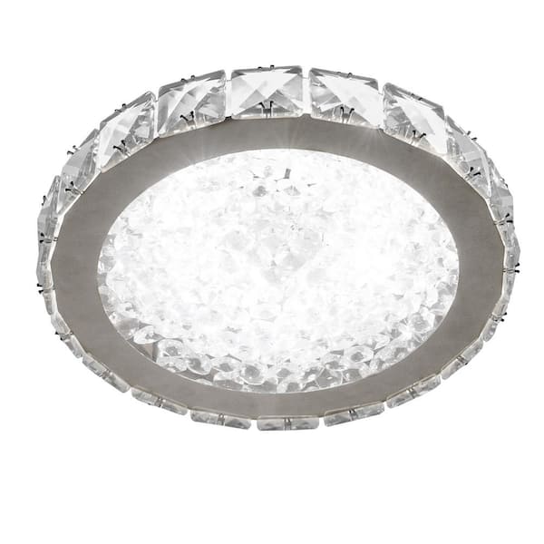 LamQee Crystal 8.7 in. 8-Watt Chrome Integrated LED Flush Mount Round Ceiling Light for Kitchen Bedroom Bathroom Hallway