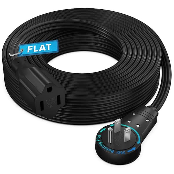 30 ft. 16/3 Light Duty Indoor Extension Cord with 360° Rotating Flat Plug Flat Wire, 13Amps, Black