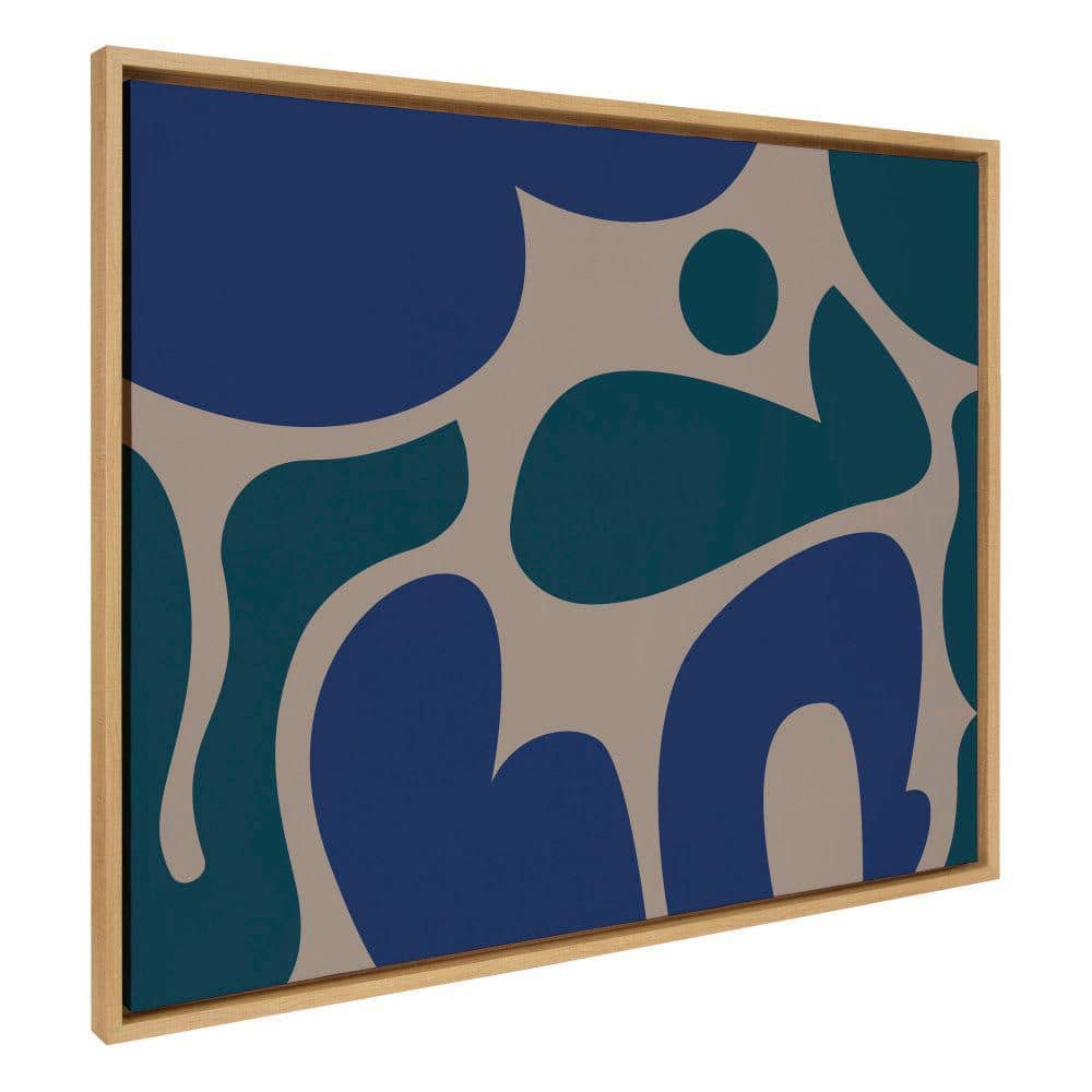Groovy Blue and Green Abstract Canvas Print with Natural Frame
