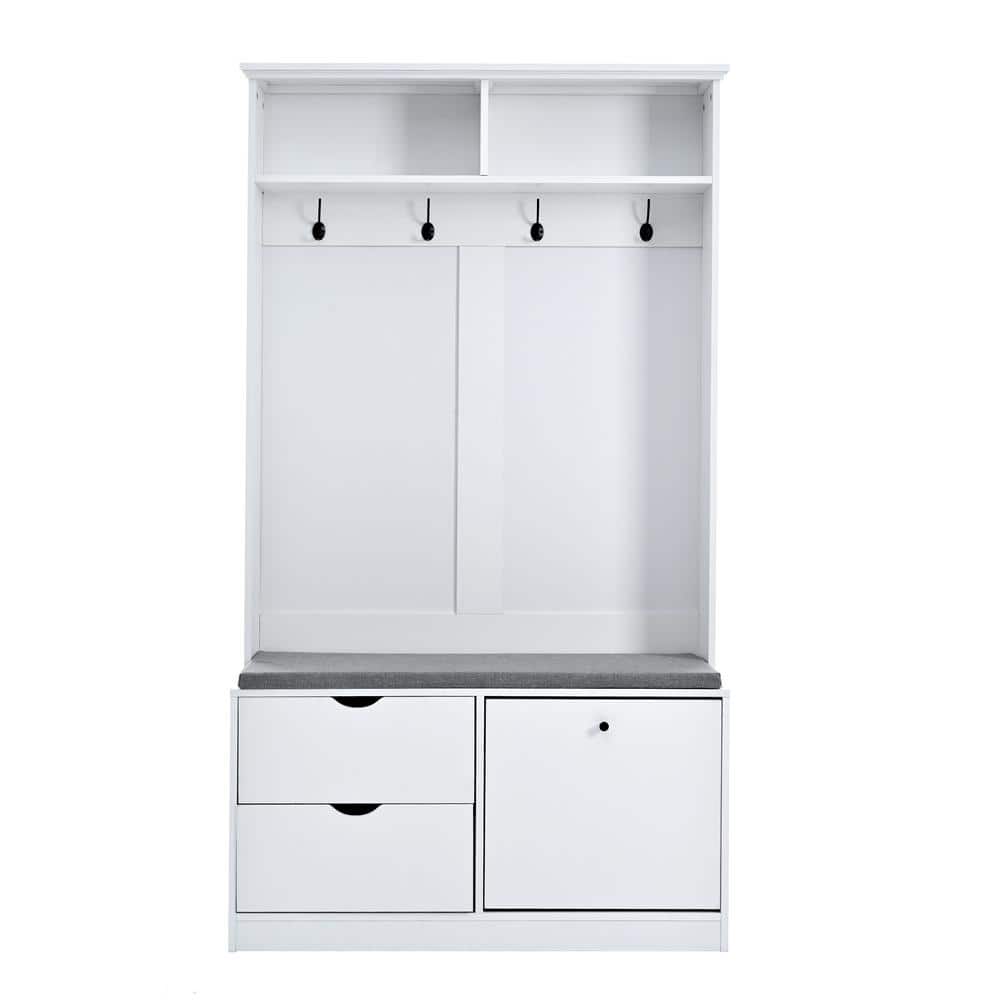 40.6 in. W x 8.7 in. D x 71.1 in. H White Linen Cabinet with Coat Rack, Cus