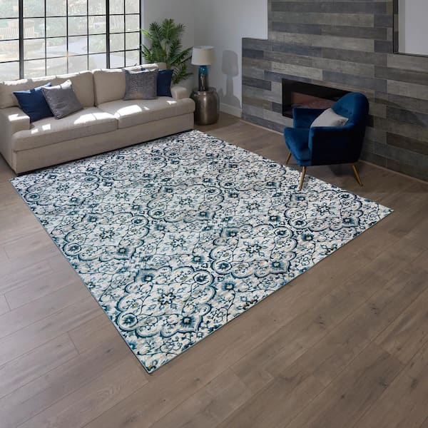 Bazaar Quattro Blue 8 ft. x 10 ft. Medallion Indoor Area Rug