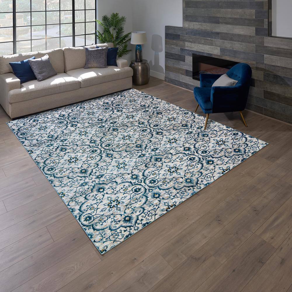 Gertmenian Blue and White Moroccan Polyester Area Rug 7'10"x10'
