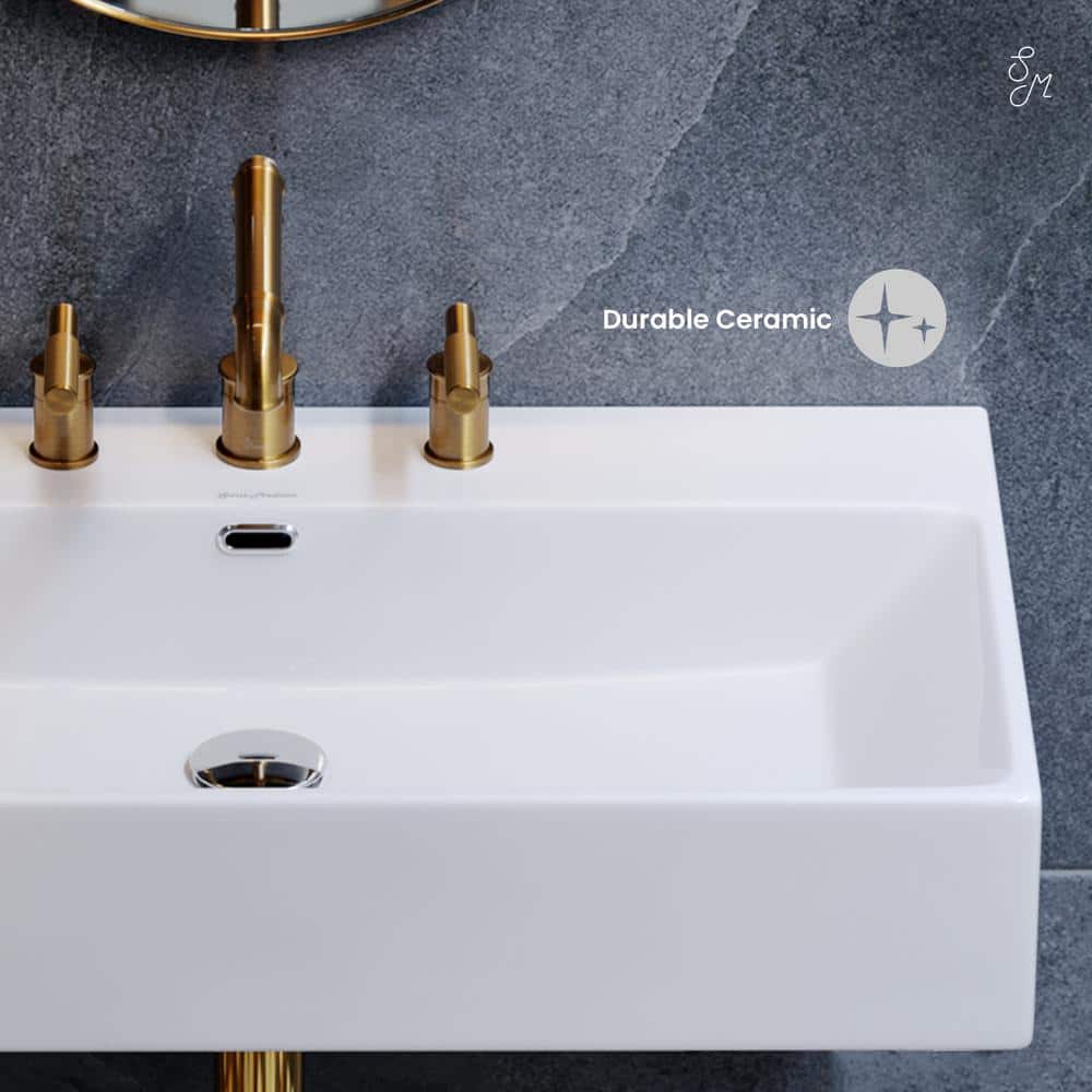 Claire 30" White Ceramic Wall-Mount Rectangular Bathroom Sink