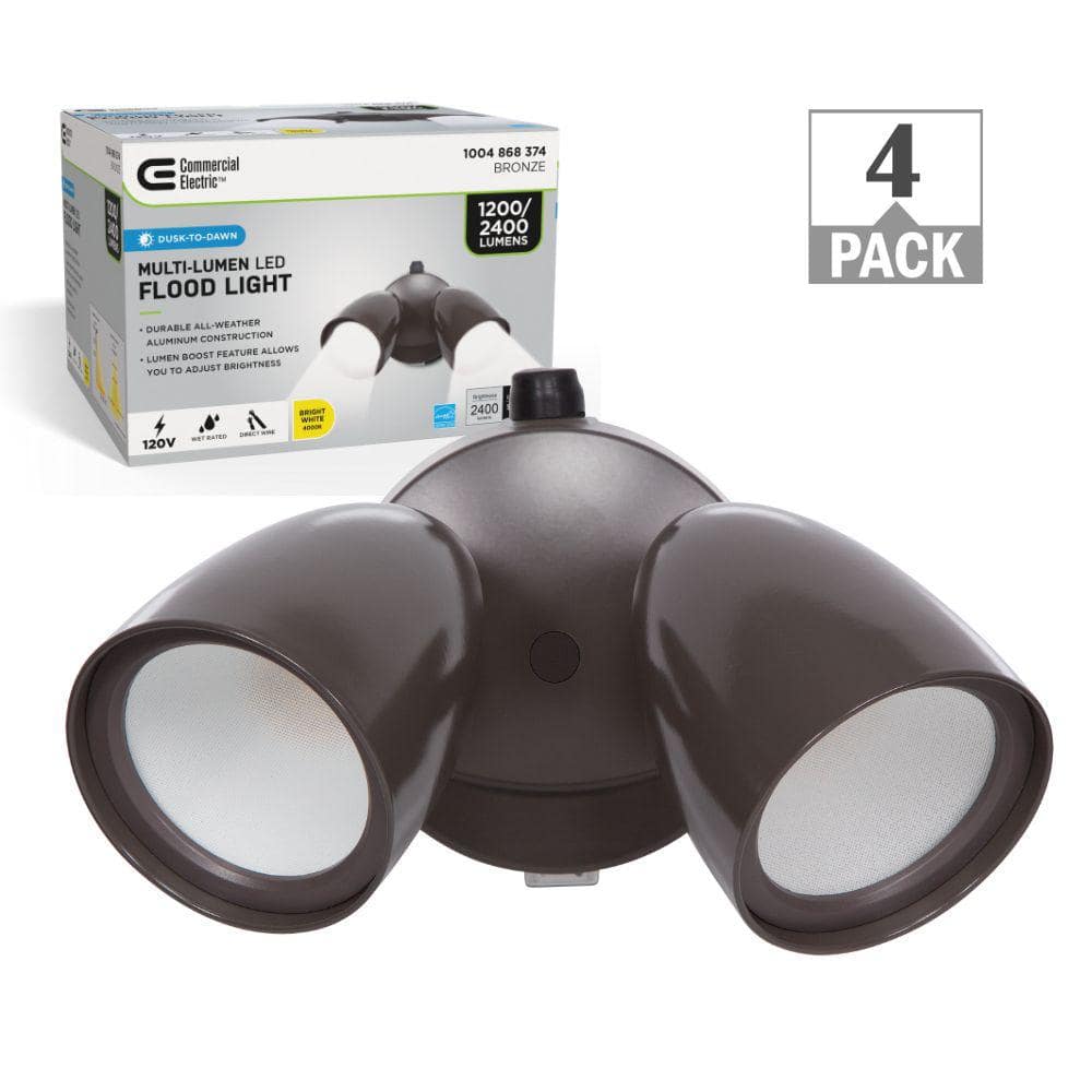 Dusk to Dawn Lumen Boost Bronze Outdoor Integrated LED Twin Head Security F