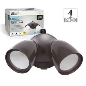 Dusk to Dawn Lumen Boost Bronze Outdoor Integrated LED Twin Head Security Flood Light IP65 4000K (4-Pack)