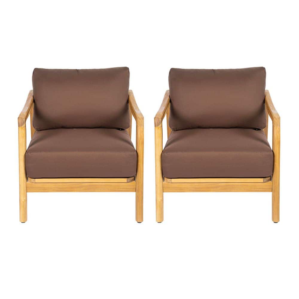 Marc Brown-Teak Acacia Wood Outdoor Patio Lounge Chair with Cushions, Set of 2 price history on PriceWatchPro