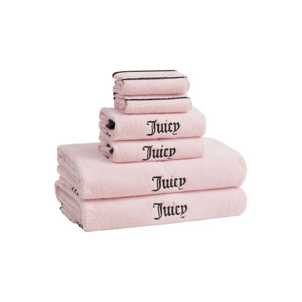 Neon Border 6-Piece Cotton Bath Towel Set in Light Pink/Black