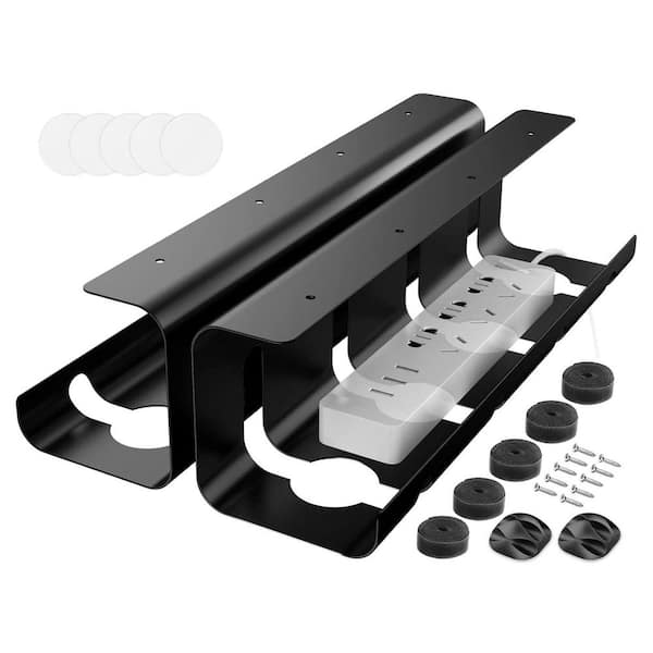 Under Desk Cable Management Tray No Drill 15.7 in Steel Tray with Wire Cord Organizer 2 Pack Black Cable Raceway