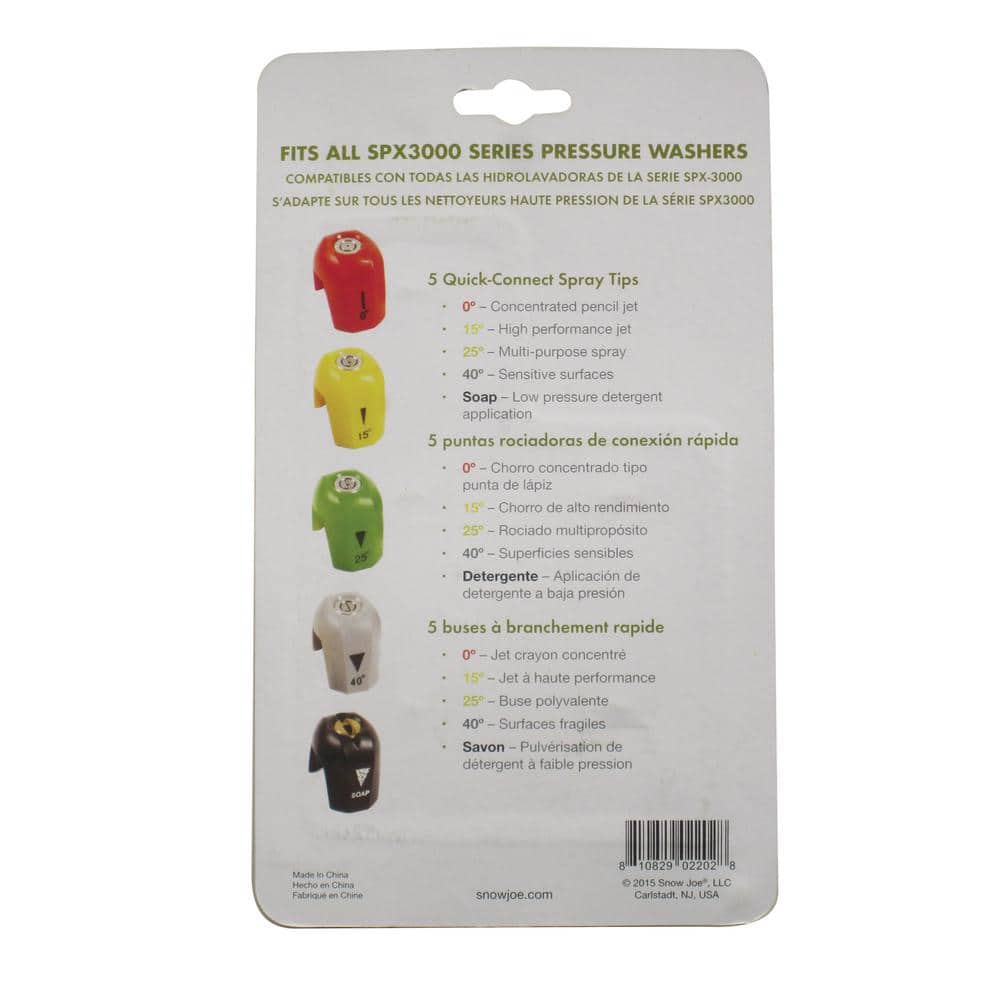 Sun Joe Quick-Connect Pressure Washer Spray Tip Set, 5 Pack