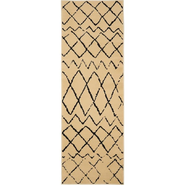 Nourison Grafix Cream/Black 2 ft. x 6 ft. Tribal Contemporary Runner Area Rug