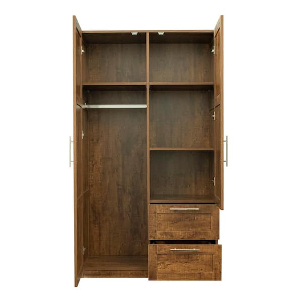 Walnut Hight Wardrobe Storage Cabinet 70.87 in. H x 39.37 in. W x 19.49 in. D, Brown