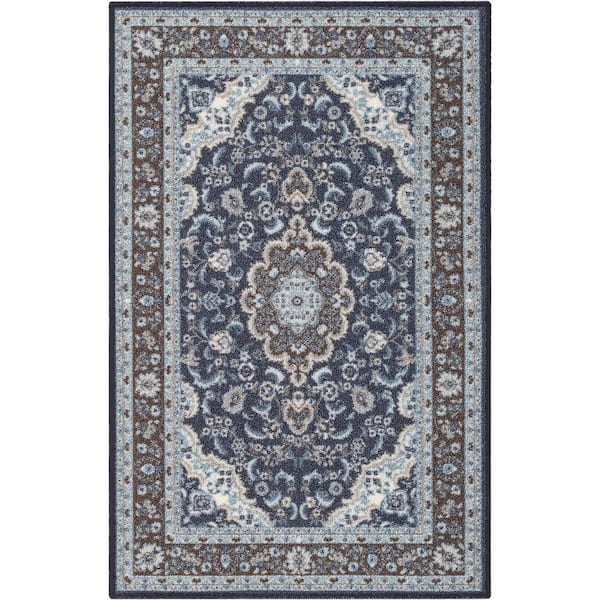 Well Woven Kings Court Gene Traditional Medallion Persian Blue Machine Washable Low Pile 2 ft. x 3 ft. Indoor/Outdoor Accent Rug
