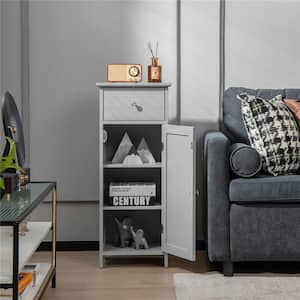14 in. W x 12 in. D x 34.5 in. H Gray MDF Freestanding Linen Cabinet with Adjustable Shelves