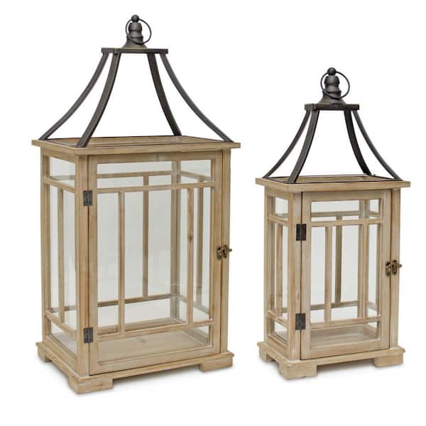 HomeRoots Brown, Black Metal Candle Lantern Set of 2-Pack
