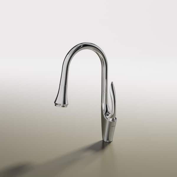 Single-Handle 18 in. H Pull Down Sprayer Kitchen Faucet with 360° Spout Swivel and Dual Spray in Polished Chrome