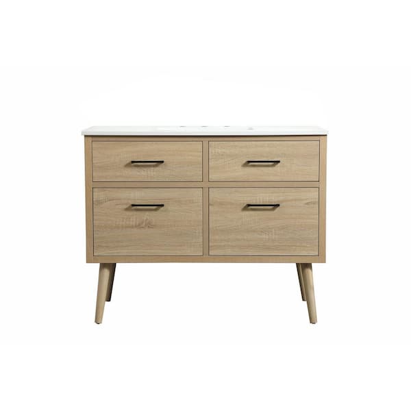 Unbranded Timeless Home 42 in. W x 22 in. D x 33.5 in. H Bath Vanity in Mango Wood with Ivory White Engineered Stone Top